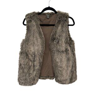 Eddie Bauer Faux Fur Open Front Vest Size XS Sleeveless Brown Soft Winter Layers